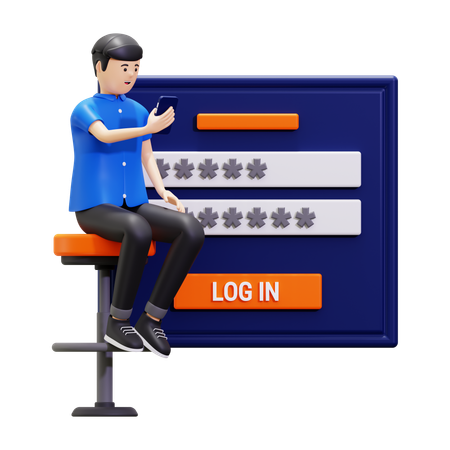 Young Man Showing Login Password On Mobile  3D Illustration