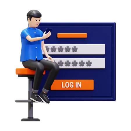 Young Man Showing Login Password On Mobile  3D Illustration