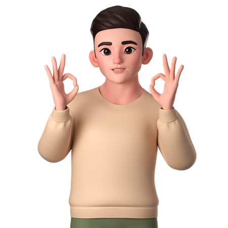 Young Man Showing Ok Gesture With Both Hands  3D Icon