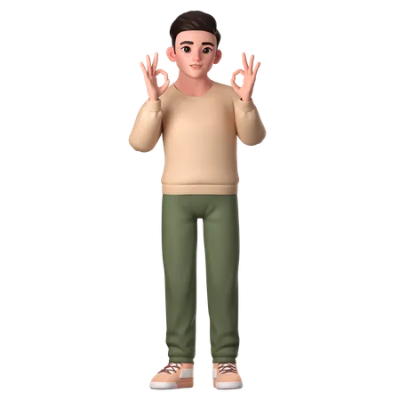 Young Man Showing Ok Gesture With Both Hands  3D Illustration