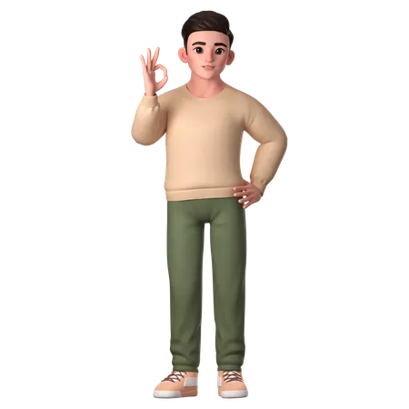 Young Man Showing Ok Gesture With Right Hand  3D Illustration
