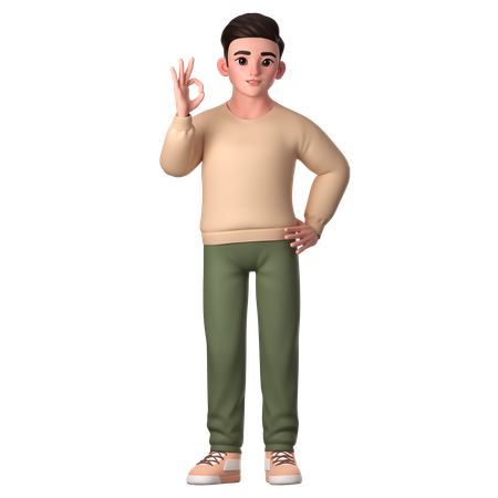 Young Man Showing Ok Gesture With Right Hand  3D Icon
