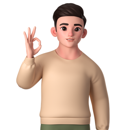 Young Man Showing Ok Gesture With Right Hand  3D Icon