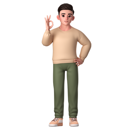 Young Man Showing Ok Gesture With Right Hand  3D Illustration