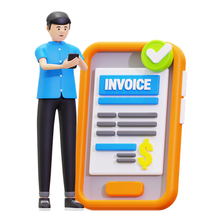 Young Man Showing Online Invoice Bill  3D Icon