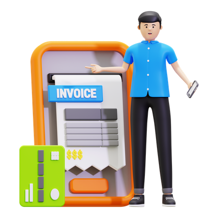Young Man Showing Online Invoice Payment  3D Icon