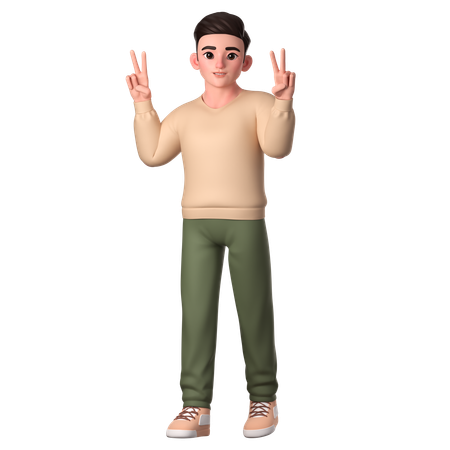 Young Man Showing Peace Hand Gesture With Both Hands  3D Illustration