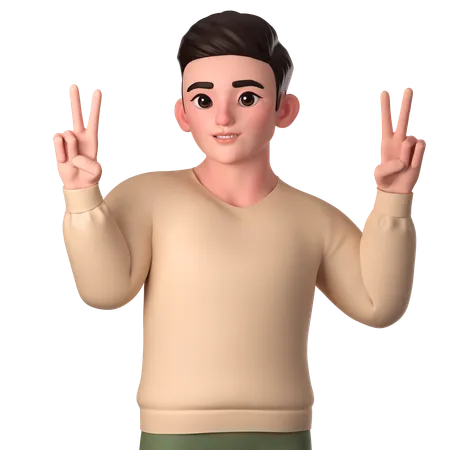 Young Man Showing Peace Hand Gesture With Both Hands  3D Illustration
