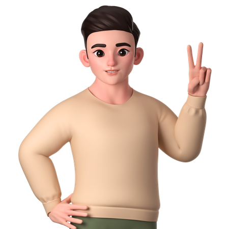 Young Man Showing Peace Hand Gesture With Left Hand  3D Illustration