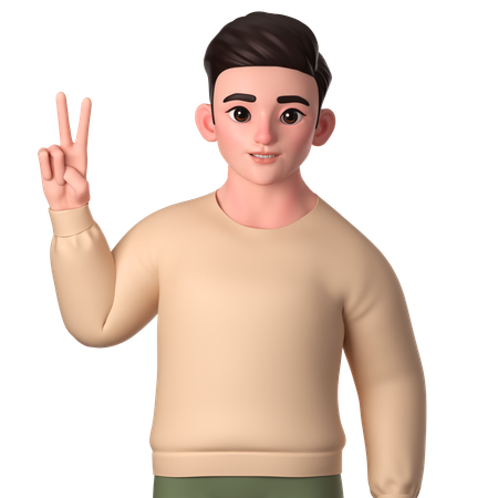 Young Man Showing Peace Hand Gesture With Right Hand  3D Illustration