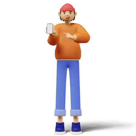 Young man showing phone screen  3D Illustration