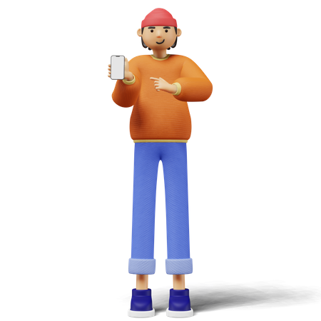 Young man showing phone screen 3D Illustration