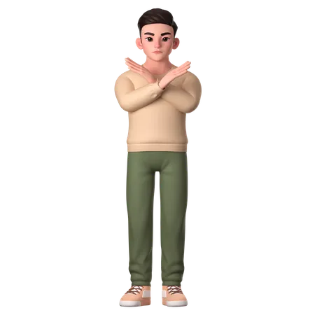 Young Man Showing Refusal Gesture With Crossed Hands  3D Illustration