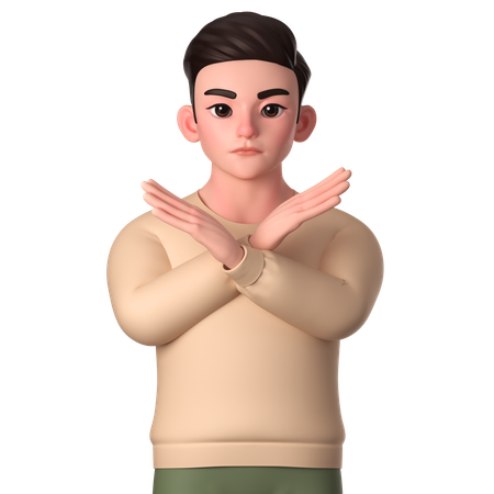 Young Man Showing Refusal Gesture With Crossed Hands  3D Illustration