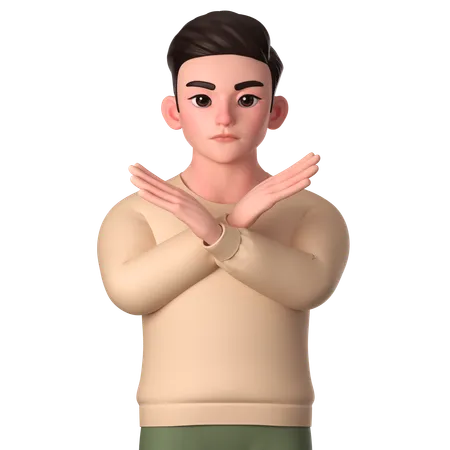 Young Man Showing Refusal Gesture With Crossed Hands  3D Illustration