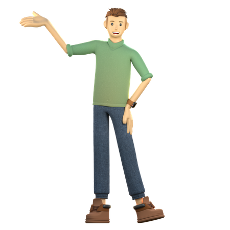 Young man showing something left  3D Icon