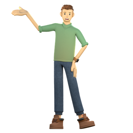 Young man showing something left  3D Illustration