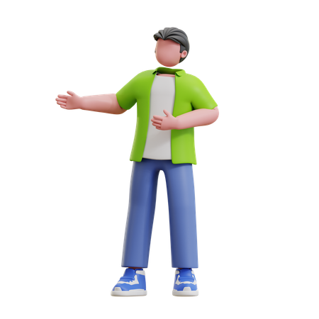 Young man showing something left  3D Illustration