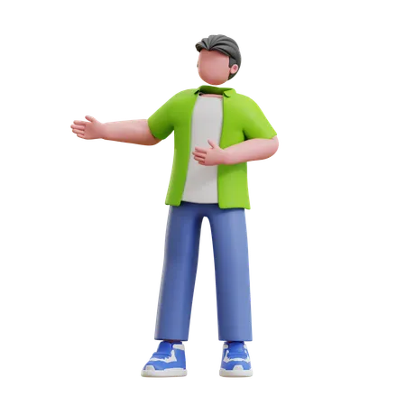 Young man showing something left  3D Illustration