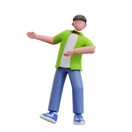 Young man showing something left  3D Illustration