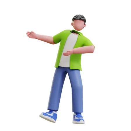 Young man showing something left  3D Illustration