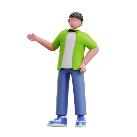 Young man showing something left  3D Illustration