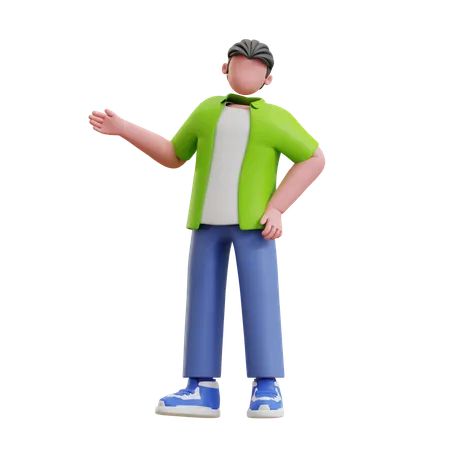 Young man showing something left  3D Illustration