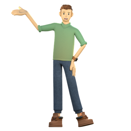 Young man showing something left  3D Illustration