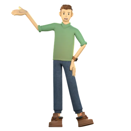 Young man showing something left  3D Illustration