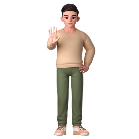 Young Man Showing Stop Gesture With Angry Face  3D Illustration