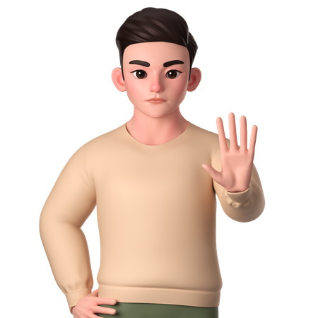 Young Man Showing Stop Gesture With Angry Face  3D Illustration