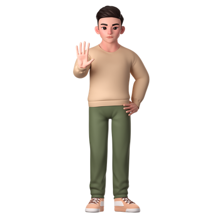 Young Man Showing Stop Gesture With Angry Face  3D Icon