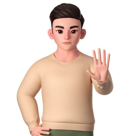 Young Man Showing Stop Gesture With Angry Face  3D Icon