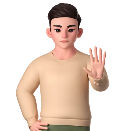 Young Man Showing Stop Gesture With Angry Face  3D Illustration