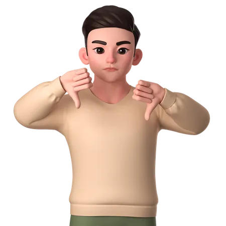 Young Man Showing Thumbs Down With His Both Hands  3D Illustration