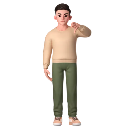 Young Man Showing Thumbs Down With His Left Hand  3D Illustration