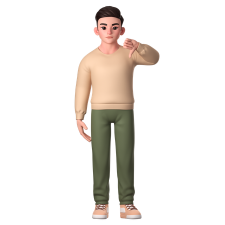 Young Man Showing Thumbs Down With His Left Hand  3D Illustration