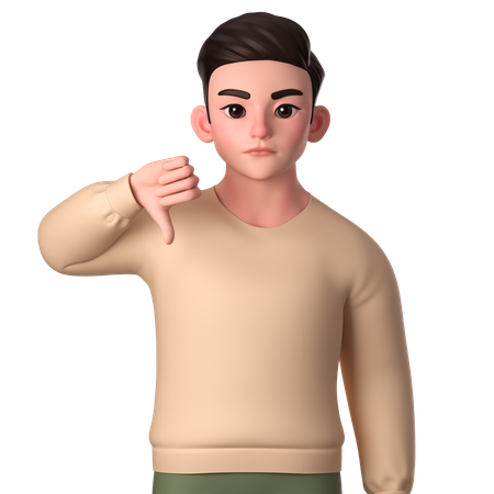 Young Man Showing Thumbs Down With His Right Hand  3D Illustration