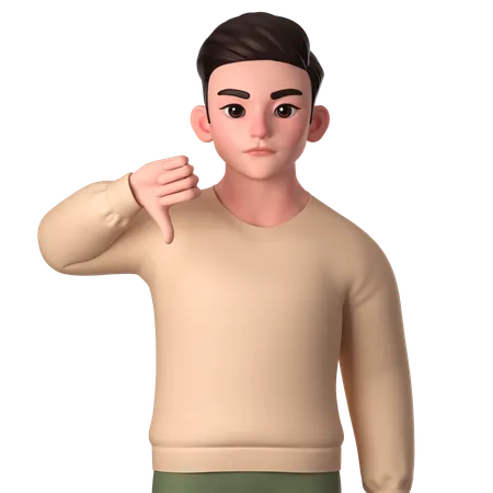 Young Man Showing Thumbs Down With His Right Hand  3D Illustration