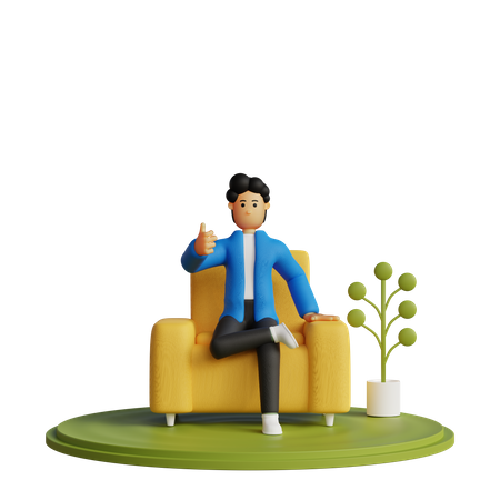 Young Man showing thumbs up 3D Illustration