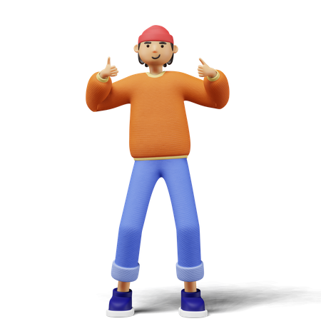 Young man showing thumbs up sign  3D Icon