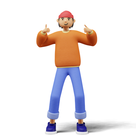 Young man showing thumbs up sign  3D Illustration