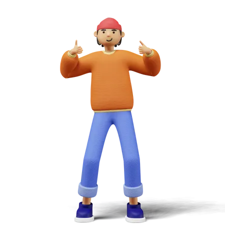 Young Man Showing Thumbs Up Sign 3D Illustration