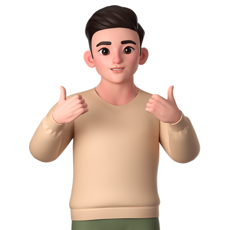 Young Man Showing Thumbs Up With Both Hands  3D Illustration