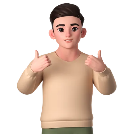 Young Man Showing Thumbs Up With Both Hands  3D Illustration