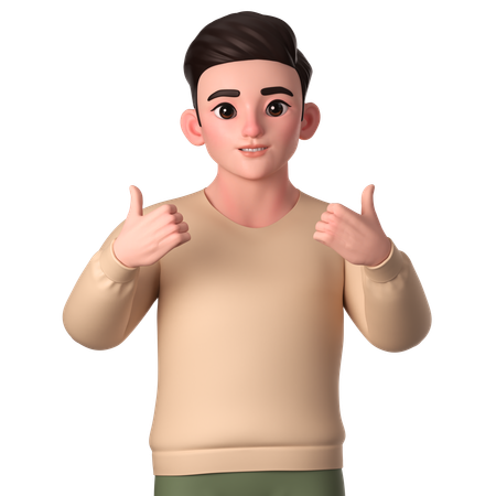 Young Man Showing Thumbs Up With Both Hands  3D Icon