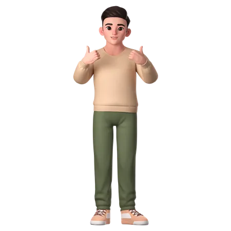 Young Man Showing Thumbs Up With Both Hands  3D Illustration