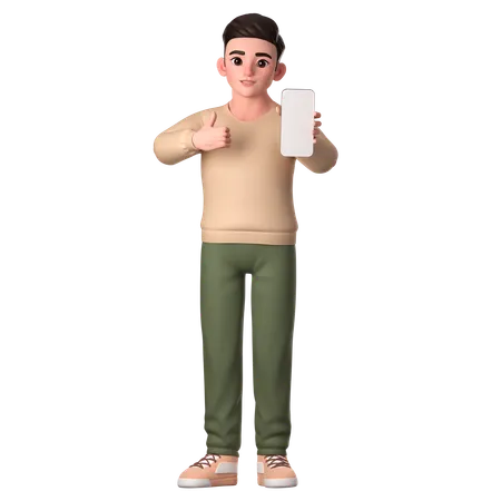 Young Man Showing Thumbs Up With His Smartphone  3D Illustration
