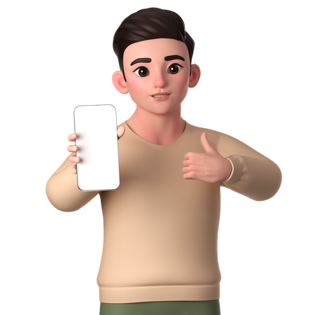 Young Man Showing Thumbs Up With His Smartphone  3D Illustration
