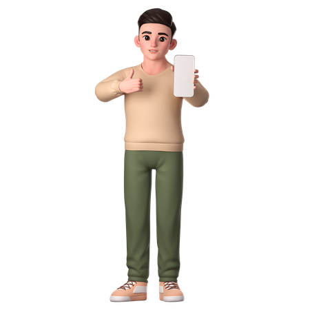 Young Man Showing Thumbs Up With His Smartphone  3D Icon